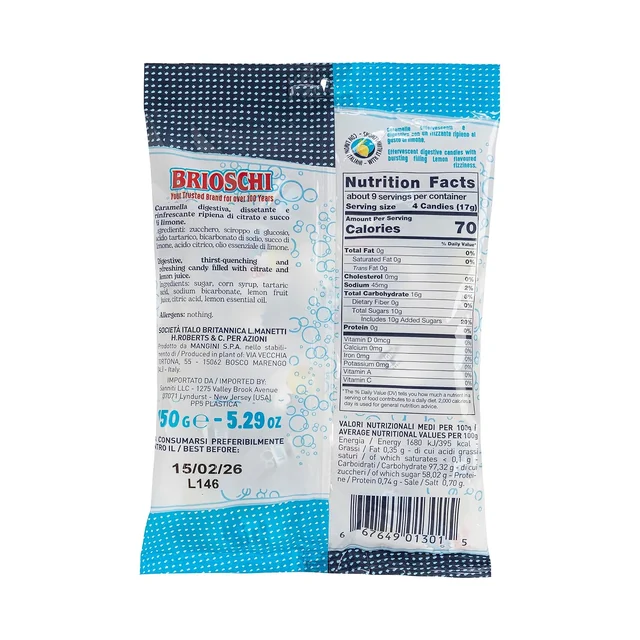 Brioschi lemon fizzy candies, product detail 2